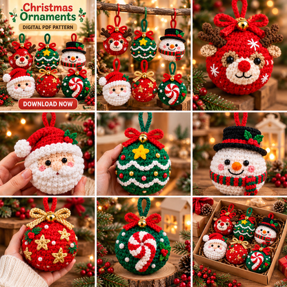 6 Christmas Bauble Crochet Patterns PDF | Santa, Reindeer & Snowman Ornaments
