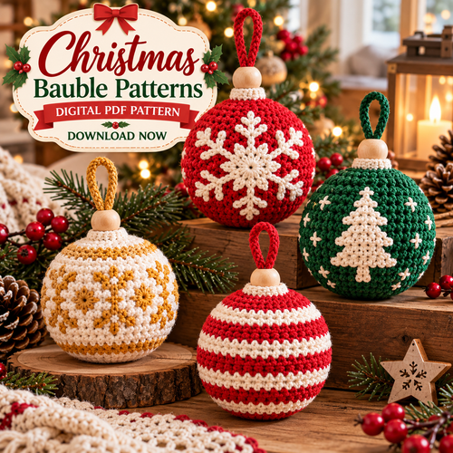 4-in-1 Christmas Bauble Crochet Pattern PDF | Holiday Tree Ornaments