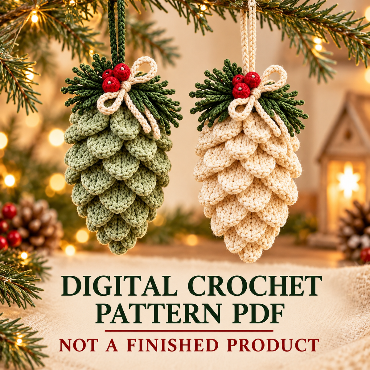 Crochet Pinecone Garland Pattern PDF | Rustic Christmas Ornaments
