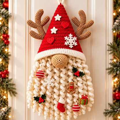 Christmas Gnome Door Hanger Crochet Pattern PDF | Santa Reindeer Wall Decor