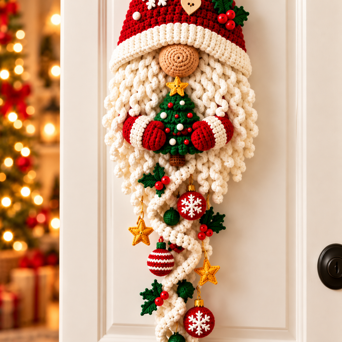 Santa Gnome Door Hanger Crochet Pattern PDF | Christmas Wall Decoration