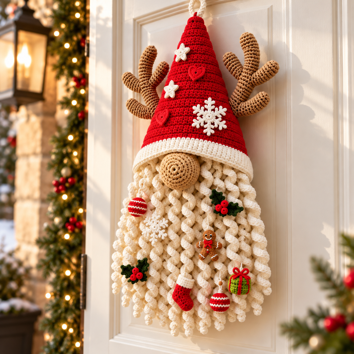 Christmas Gnome Door Hanger Crochet Pattern PDF | Santa Reindeer Wall Decor