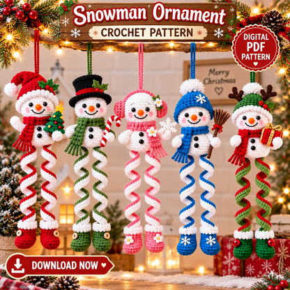 Spiral Snowman Ornament Crochet Pattern PDF | Christmas Hanging Decor