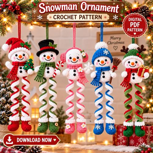 Spiral Snowman Ornament Crochet Pattern PDF | Christmas Hanging Decor