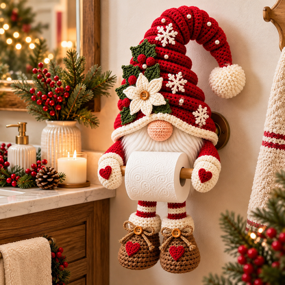 Christmas Gnome Toilet Paper Holder Crochet Pattern PDF | Holiday Bathroom Decor