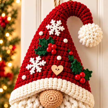 Santa Gnome Door Hanger Crochet Pattern PDF | Christmas Wall Decoration