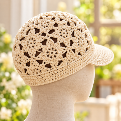 Floral Lace Crochet Newsboy Cap Pattern PDF | Summer Flower Hat