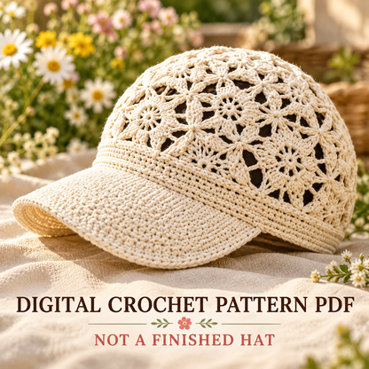 Floral Lace Crochet Newsboy Cap Pattern PDF | Summer Flower Hat