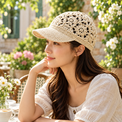 Floral Lace Crochet Newsboy Cap Pattern PDF | Summer Flower Hat