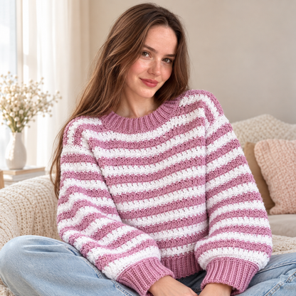 Striped Crochet Sweater Pattern PDF | Easy Pullover XS–XXL