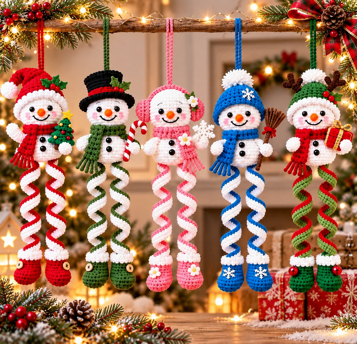 Spiral Snowman Ornament Crochet Pattern PDF | Christmas Hanging Decor