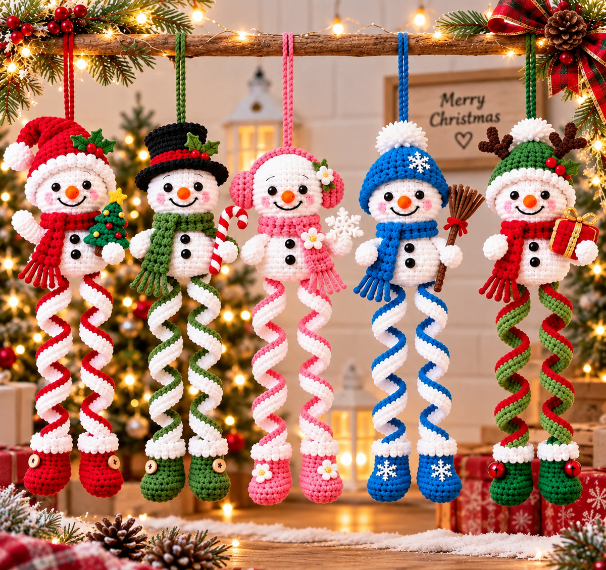 Spiral Snowman Ornament Crochet Pattern PDF | Christmas Hanging Decor