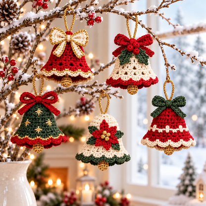 Heirloom Christmas Bell Crochet Pattern PDF | 5 Festive Ornaments