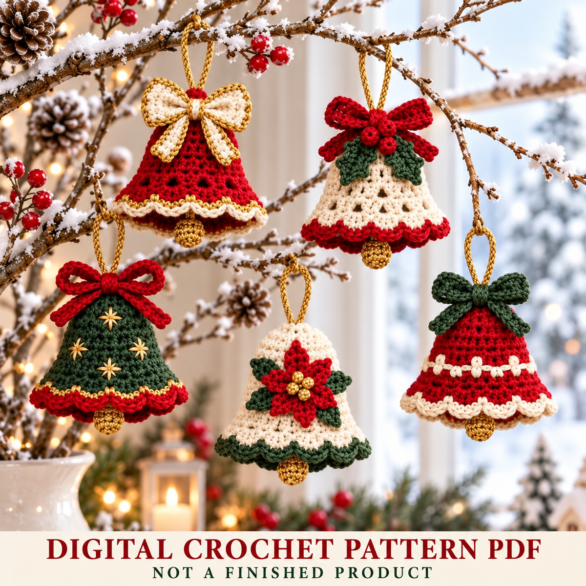 Heirloom Christmas Bell Crochet Pattern PDF | 5 Festive Ornaments