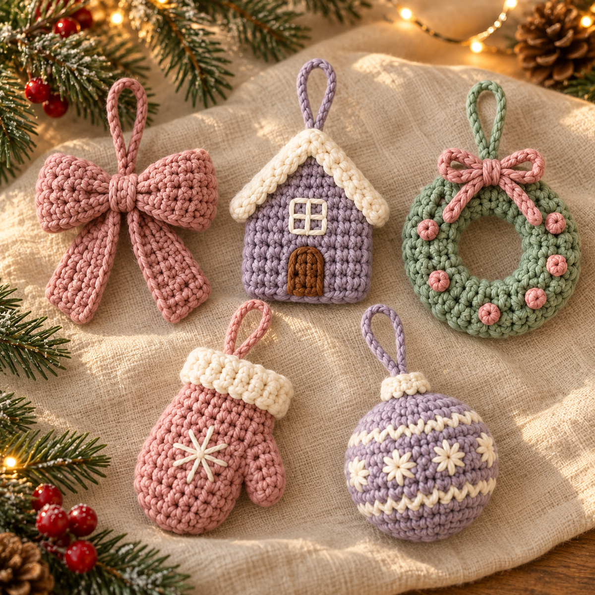 Christmas Crochet Ornament Pattern Bundle PDF | 15 Mini Tree Decorations