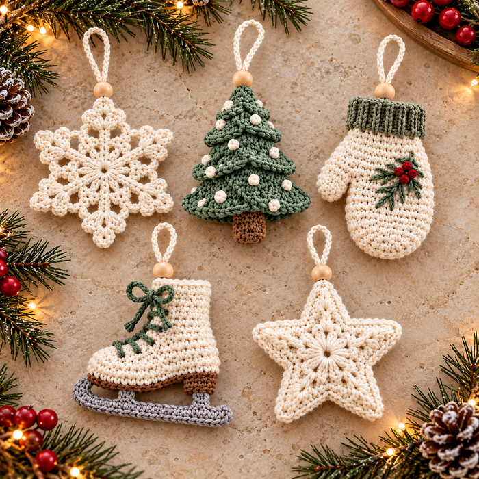 Winter Christmas Ornament Crochet Pattern Bundle PDF | 5 Holiday Designs