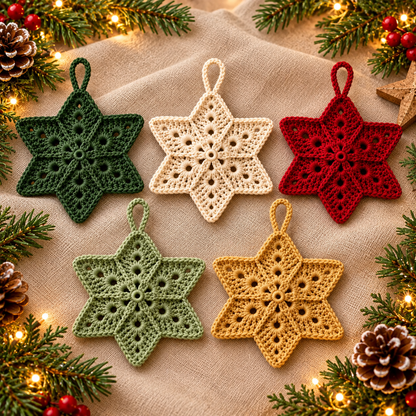 Crochet Christmas Star Ornament Pattern PDF | 5 Holiday Colors