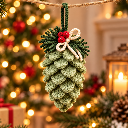 Crochet Pinecone Garland Pattern PDF | Rustic Christmas Ornaments