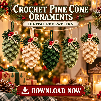Crochet Pinecone Garland Pattern PDF | Rustic Christmas Ornaments