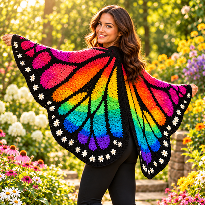 Rainbow Butterfly Wing Shawl Crochet Pattern PDF | Colorful Crochet Wrap