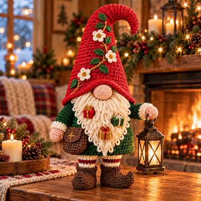 Christmas Lantern Gnome Crochet Pattern PDF | Floral Hat Amigurumi