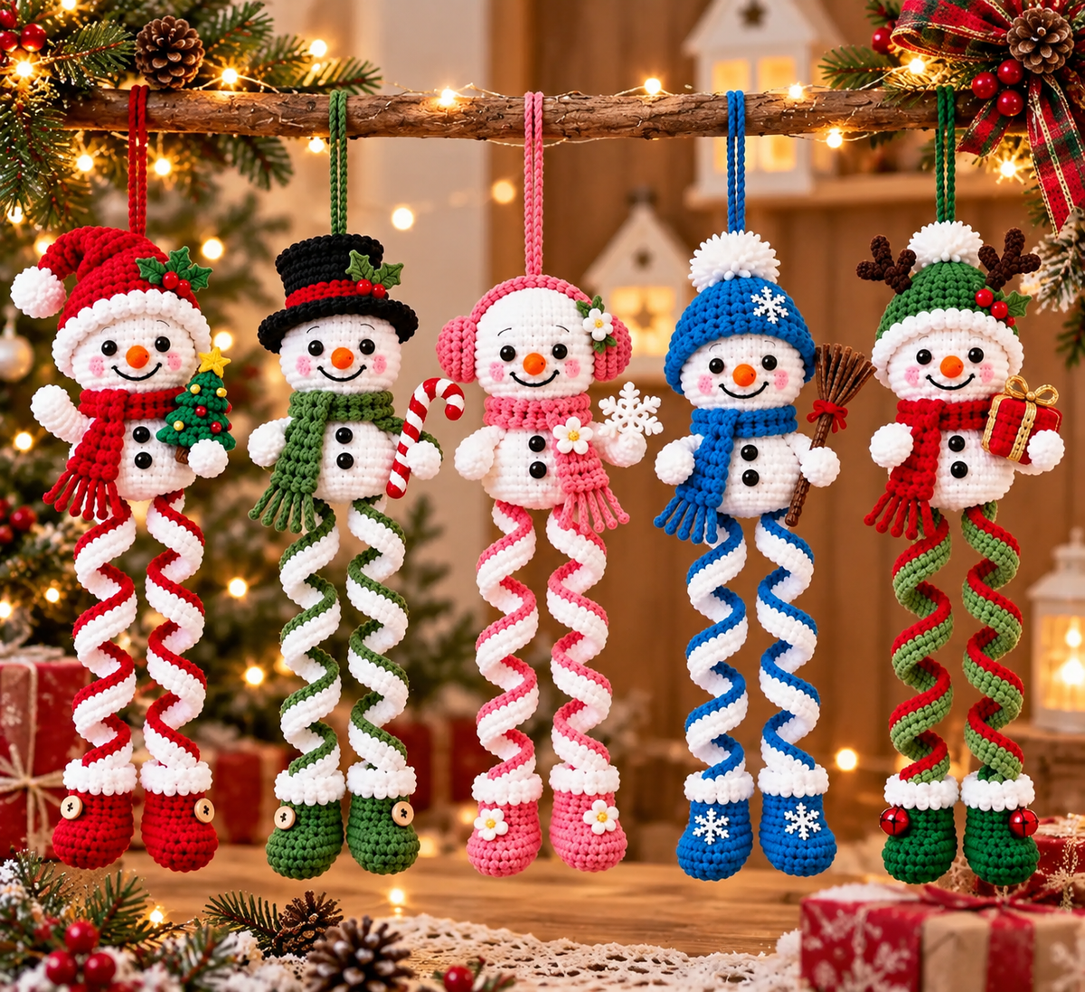 Spiral Snowman Ornament Crochet Pattern PDF | Christmas Hanging Decor