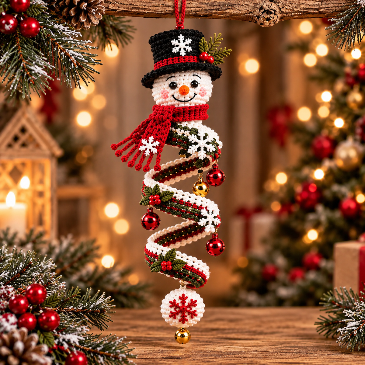 Snowman Spiral Ornament Crochet Pattern PDF | 3 Christmas Hanging Designs