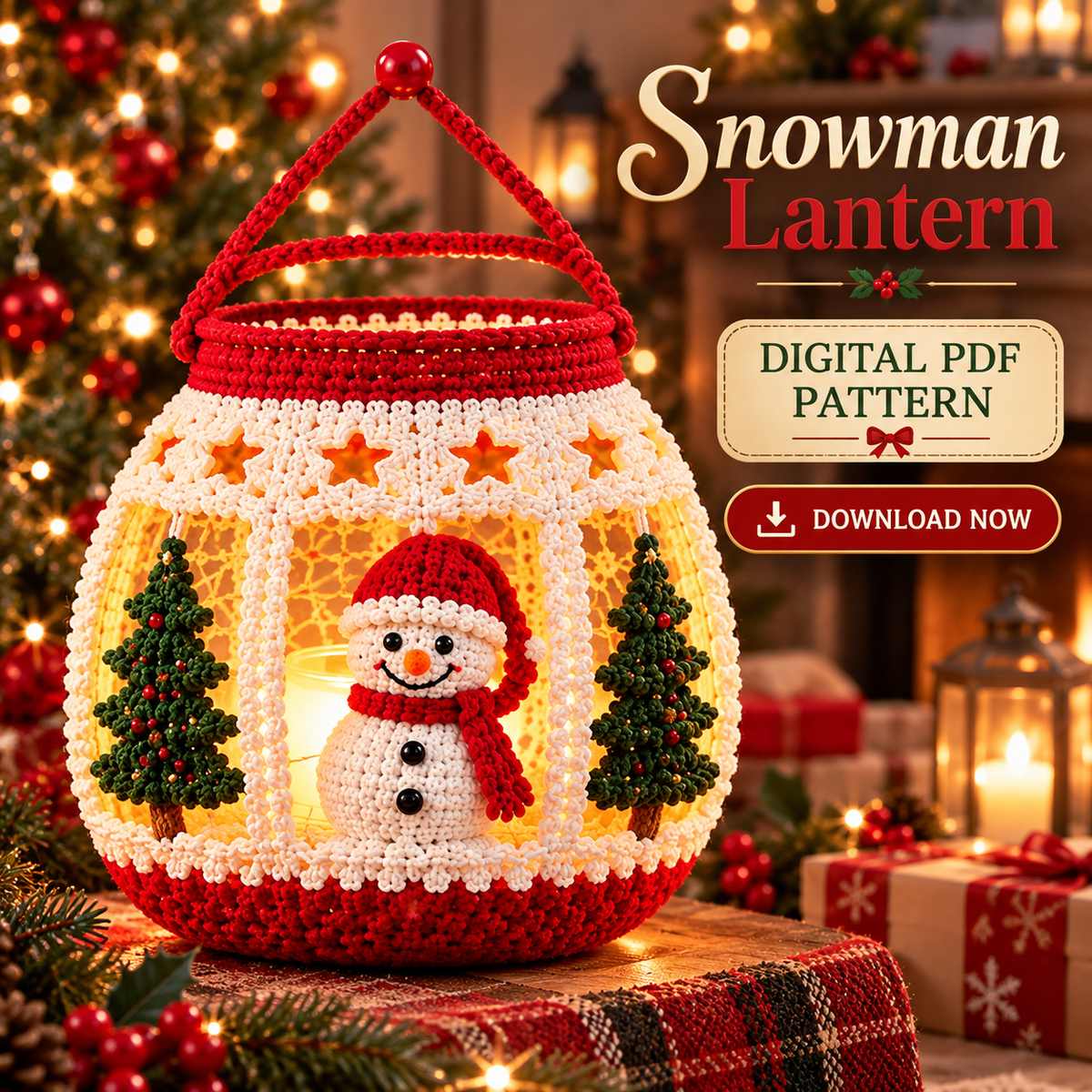 Snowman Christmas Lantern Crochet Pattern PDF | LED Holiday Decor