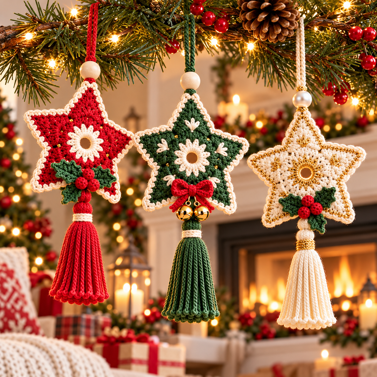 Floral Christmas Star Crochet Pattern PDF | Tassel Ornament