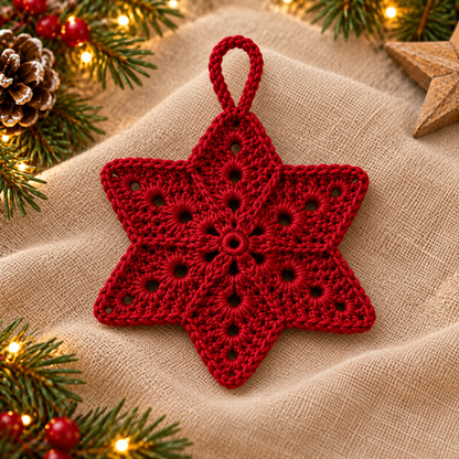 Crochet Christmas Star Ornament Pattern PDF | 5 Holiday Colors