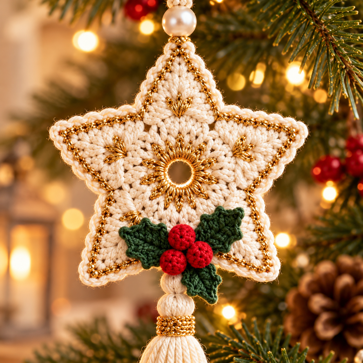 Floral Christmas Star Crochet Pattern PDF | Tassel Ornament