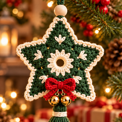 Floral Christmas Star Crochet Pattern PDF | Tassel Ornament