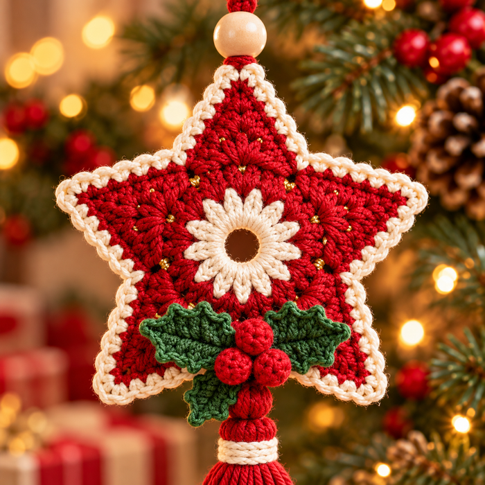 Floral Christmas Star Crochet Pattern PDF | Tassel Ornament
