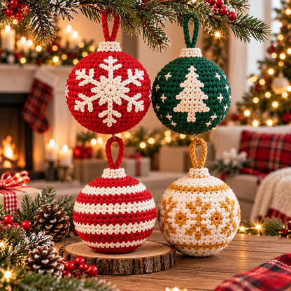 4-in-1 Christmas Bauble Crochet Pattern PDF | Holiday Tree Ornaments