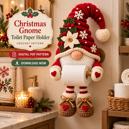 Christmas Gnome Toilet Paper Holder Crochet Pattern PDF | Holiday Bathroom Decor