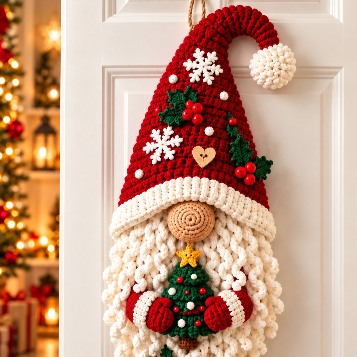 Santa Gnome Door Hanger Crochet Pattern PDF | Christmas Wall Decoration