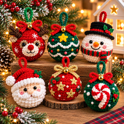 6 Christmas Bauble Crochet Patterns PDF | Santa, Reindeer & Snowman Ornaments