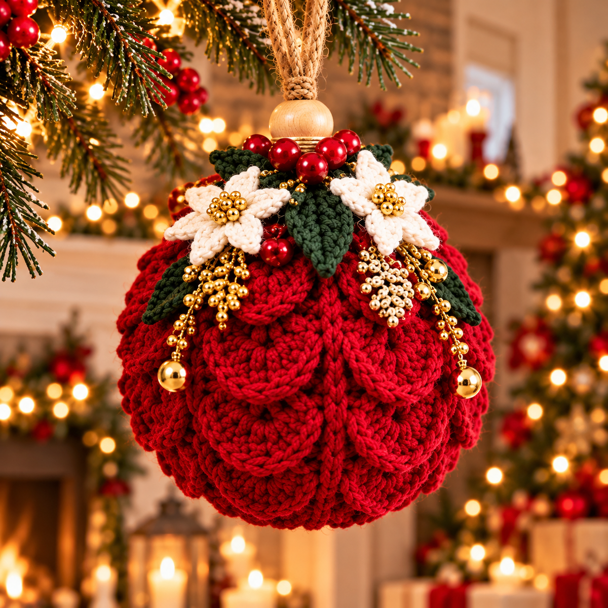 Victorian Christmas Bauble Crochet Pattern PDF | Poinsettia Ornament Trio