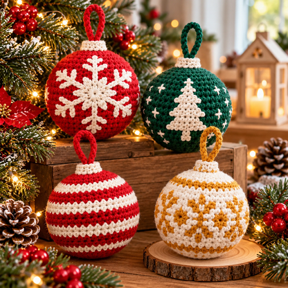 4-in-1 Christmas Bauble Crochet Pattern PDF | Holiday Tree Ornaments