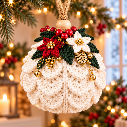 Victorian Christmas Bauble Crochet Pattern PDF | Poinsettia Ornament Trio