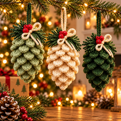Crochet Pinecone Garland Pattern PDF | Rustic Christmas Ornaments