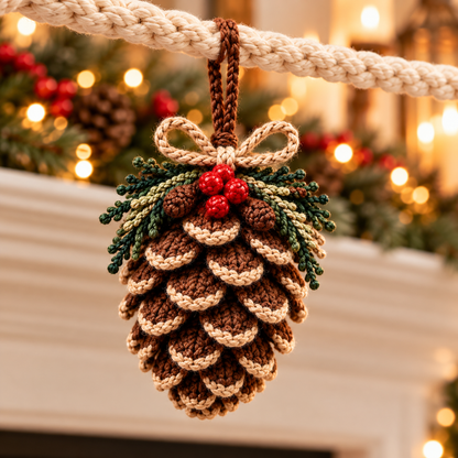 Woodland Christmas Ornament Crochet Pattern Bundle PDF | Pinecone, Mistletoe & Holly