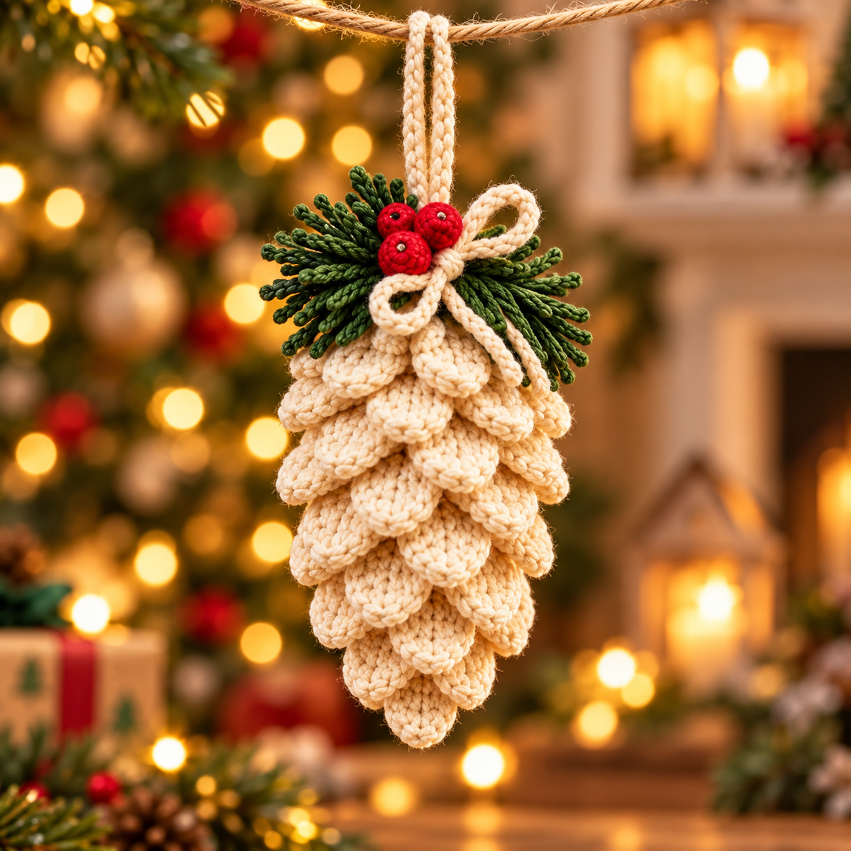 Crochet Pinecone Garland Pattern PDF | Rustic Christmas Ornaments