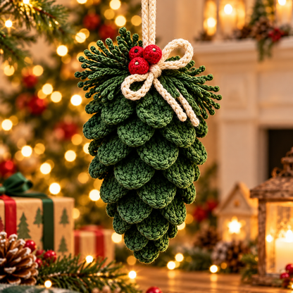Crochet Pinecone Garland Pattern PDF | Rustic Christmas Ornaments
