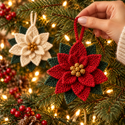 Crochet Poinsettia Christmas Ornament Pattern PDF | Layered Flower Decor