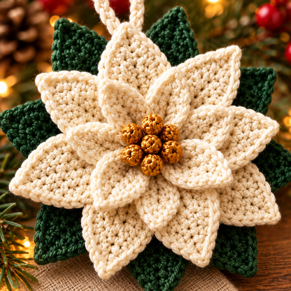 Crochet Poinsettia Christmas Ornament Pattern PDF | Layered Flower Decor