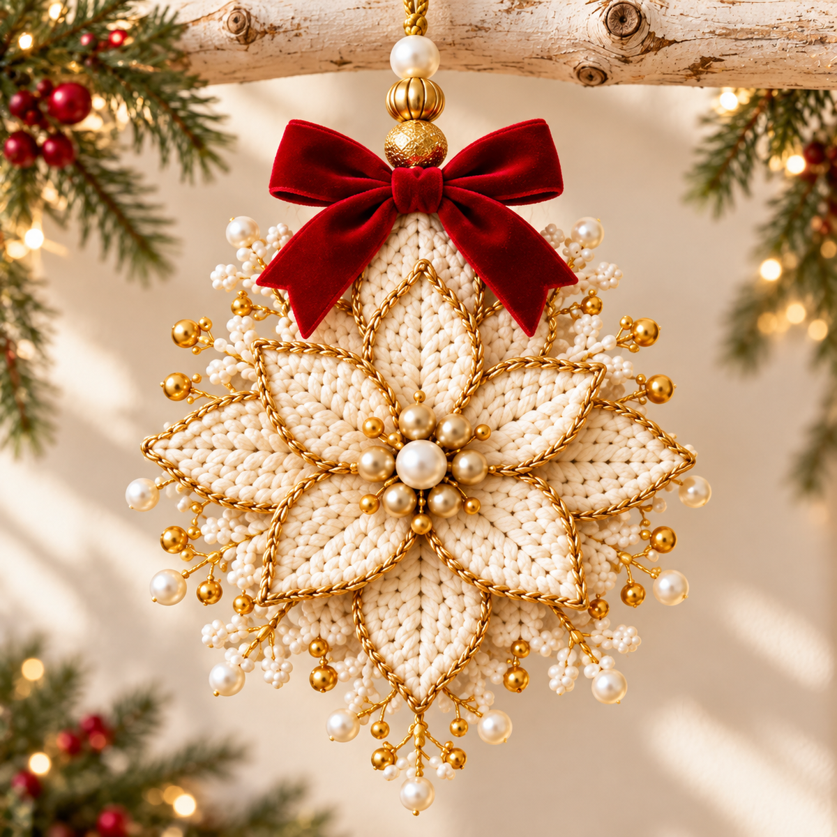 Beaded Poinsettia Crochet Pattern PDF | 3 Christmas Flower Ornaments
