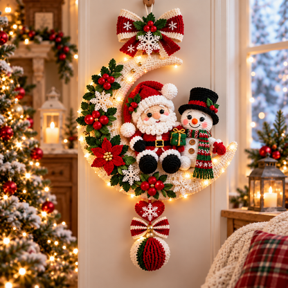 Santa & Snowman Crescent Moon Wreath Crochet Pattern PDF | Christmas Door Hanger
