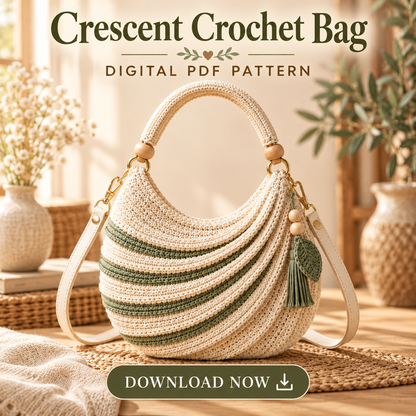 Crescent Crochet Handbag Pattern PDF | Cream & Sage Swirl Hobo Bag