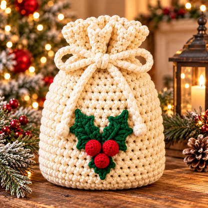 Christmas Drawstring Gift Bag Crochet Pattern PDF | Holiday Treat Pouches